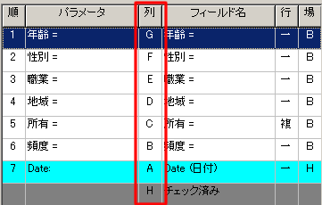 パラメータの出力順設定画面